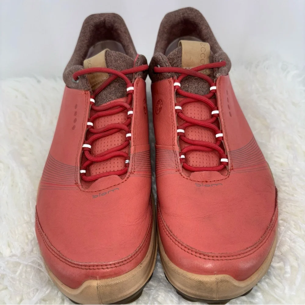 ECCO Biom Hybrid 3 Women 9 Gortex Golf Shoes‎ Yak Leather Soft Cleats Coral